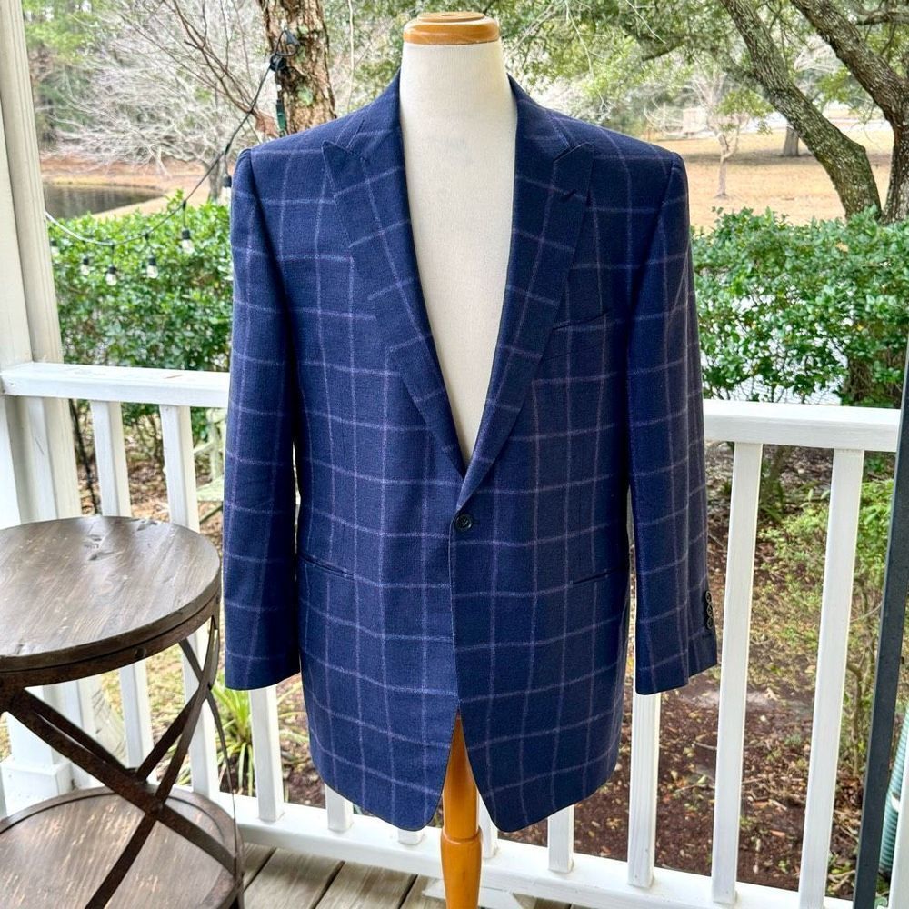 Joseph Wendt Custom Blue Windowpane 2 Button Blazer. 42R.